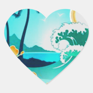 STICKER CŒUR ART DU SURF TROPICAL HAWAIIEN