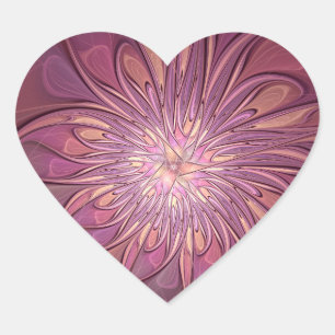 Sticker Cœur Art floral fractal moderne abstrait Couleurs de ba