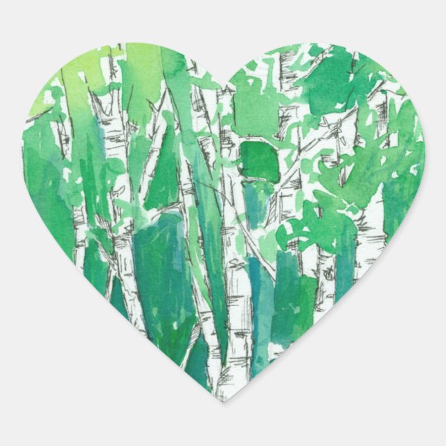 Sticker Cœur Aspen Coeur Vert Stylo et encre Art (Devant)