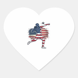 Sticker Cœur Athlète de lancer de poids patriotique Gravure vin