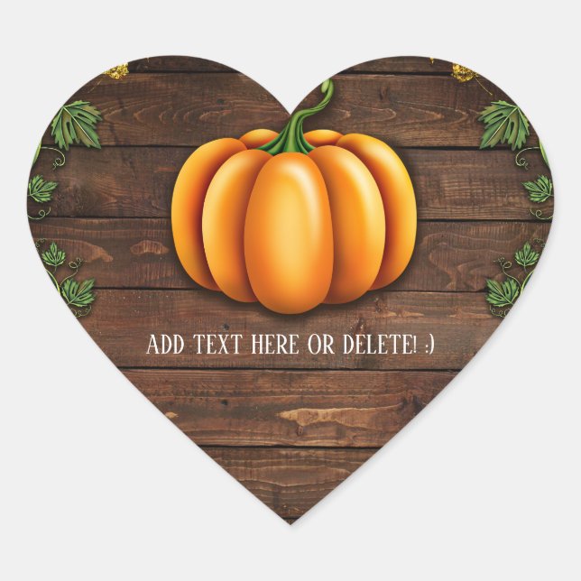 Sticker Cœur Automne Citrouille Rustic Green Gold Ivy Automne P (Devant)