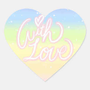 Sticker Cœur "Avec amour" sur Cosmic Pastel Rainbow Galaxy
