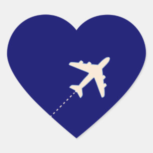 Sticker Cœur Avion de voyage avec ligne pointillée