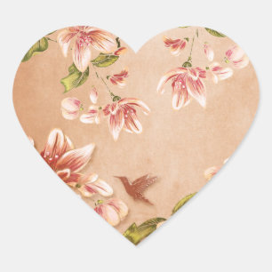 Sticker Cœur Azalées roses Vintage Floral sur Whiskey