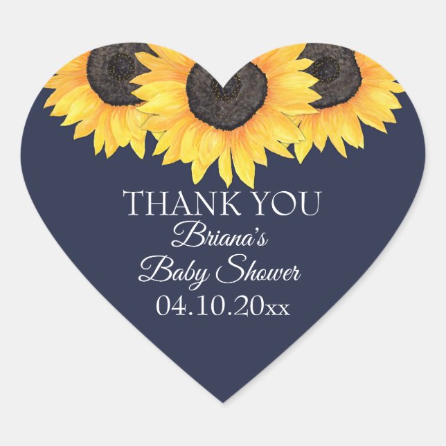 Sticker Cœur Baby shower bleu de la marine de tournesol rustiqu (Devant)