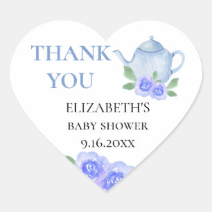 Sticker Cœur Baby Shower Bouilloire Bleue Fête du Thé Florale M