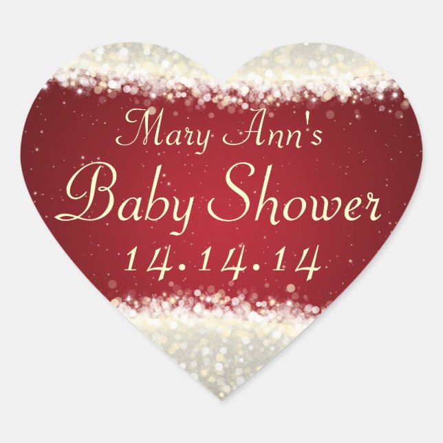 Sticker Cœur Baby shower Date Dazzling Étincelles Rouge (Devant)