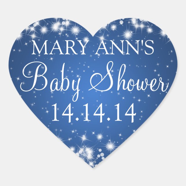 Sticker Cœur Baby shower Date Hiver Étincelle Bleu (Devant)