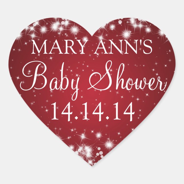 Sticker Cœur Baby shower Date Hiver Étincelle Rouge (Devant)