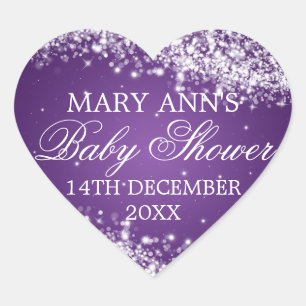 Sticker Cœur Baby shower Date Sparkling Vague pourpre