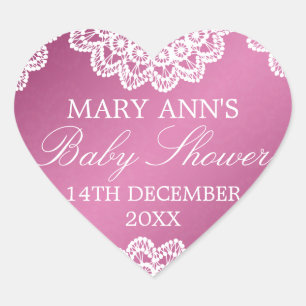 Sticker Cœur Baby shower Date Vintage dentelle rose