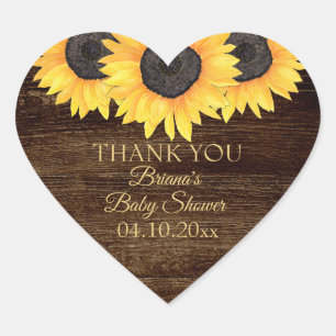 Sticker Coeur Baby shower de tournesol de campagne