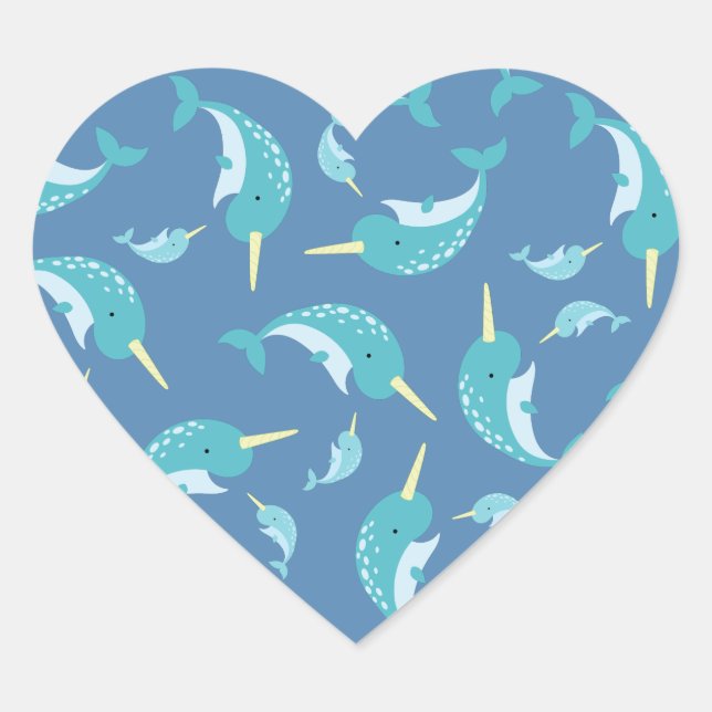 Sticker Cœur Baby shower Narval (Devant)