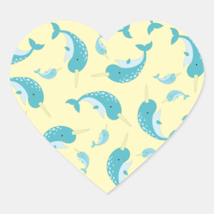 Sticker Cœur Baby shower Narwhal Jaune Genre Baleine Neutre