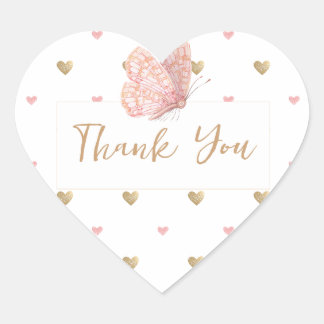 Sticker Cœur Baby shower papillon Merci