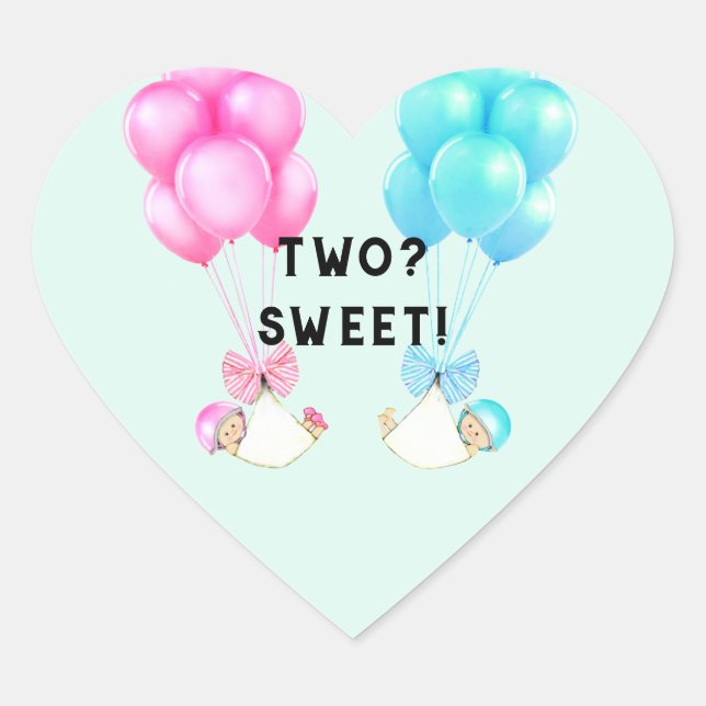 Sticker Coeur Baby shower Twins (Devant)