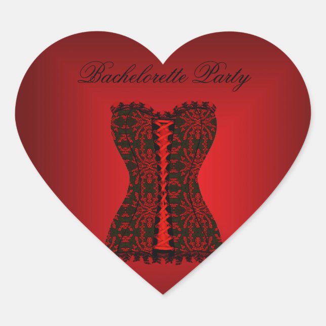 Sticker Coeur Bachelorette Party Black Red Corset (Devant)