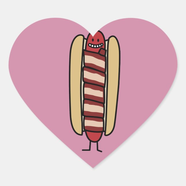 Sticker Cœur Bacon enveloppé Hot Dog Hotdog Wiener Bacon envelo (Devant)