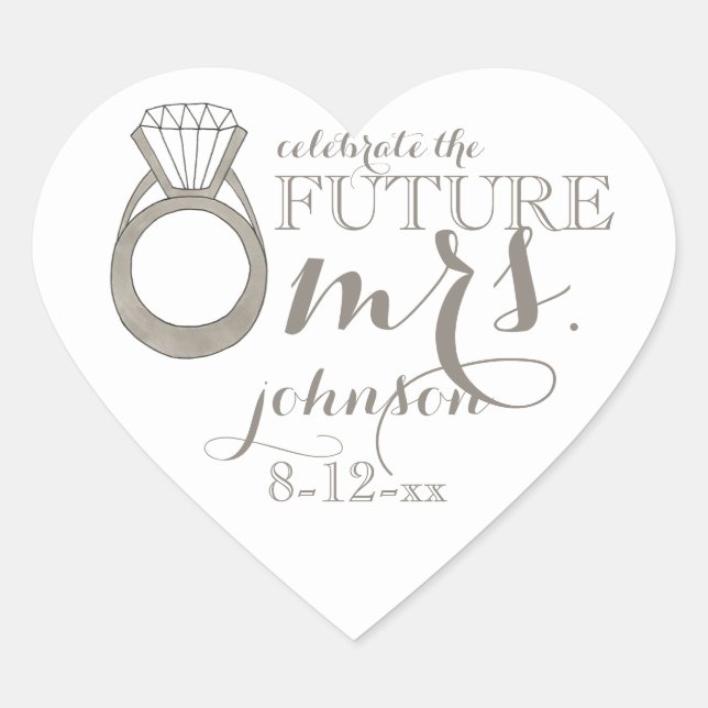 Sticker Cœur Bague de fiançailles en diamant Future MRS. Bride- (Devant)