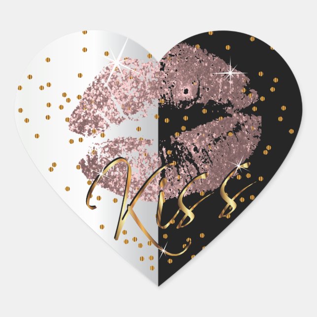 Sticker Cœur Baiser Dusty Rose et Gold Parties scintillant lèvr (Devant)