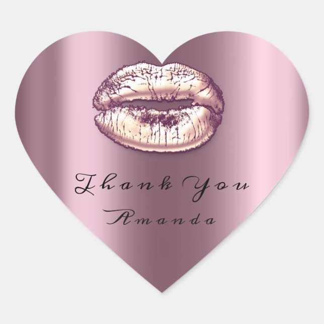 Sticker Cœur Baiser Lèvres Rose Violet Coeur maquillage Mariée  (Devant)