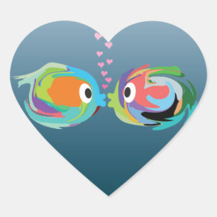 Sticker Cœur Baisers de l'autocollant de poissons