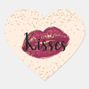 Sticker Cœur Baisers Red Gold Lips Confetti Sparkle