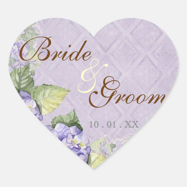 Sticker Cœur Balayage d'Hydrangée violette - Sceau Mariage ou S (Devant)