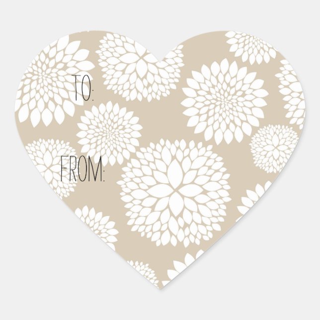 Sticker Cœur Balise cadeau Fleurs blanches crème (Devant)