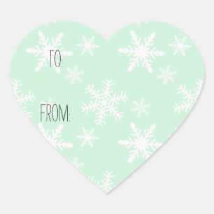 Sticker Cœur Balise cadeau Pale Mint White Snowflakes