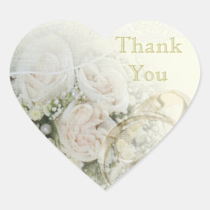 Sticker Cœur Bandes mariages, Roses et Merci en dentelle
