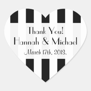 Sticker Cœur Bandes noires et blanches, Motif rayé, Mariage