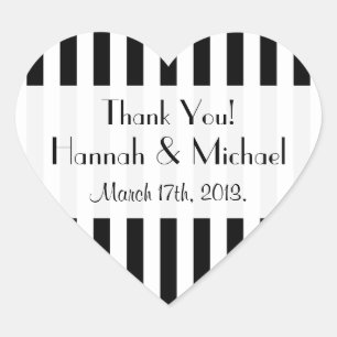 Sticker Cœur Bandes noires et blanches, Motif rayé, Mariage