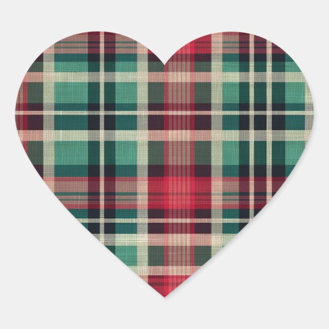 Sticker Cœur Bandes rouge vert plaid (Devant)