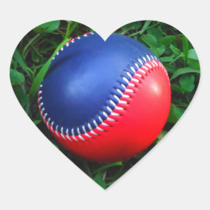 Sticker Cœur Baseball Rouge et Bleu avec Stitch Blanc