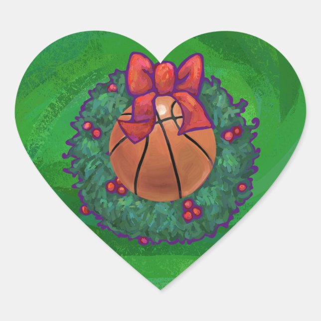Sticker Cœur Basket-ball en couronne de Noël (Devant)