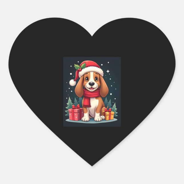 Sticker Cœur Basset Hound Chien vêtements de Noël Santa Hat Chi (Devant)