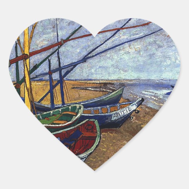 Sticker Cœur Bateaux de pêche sur la plage (Devant)