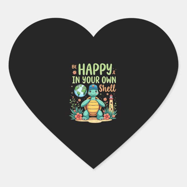 Sticker Cœur Be Happy In Your Own Shell Turtle Autism Awareness (Devant)