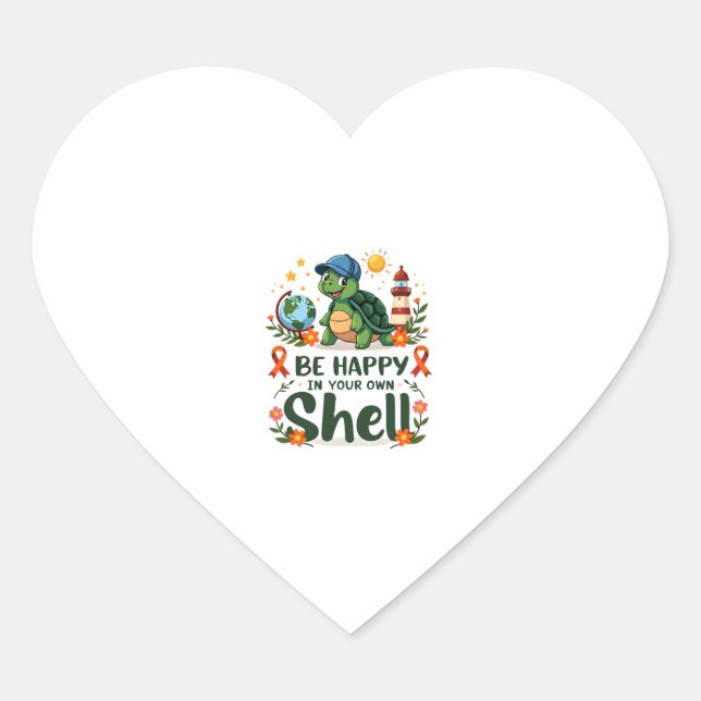 Sticker Cœur Be Happy In Your Own Shell Turtle Autism Awareness (Devant)