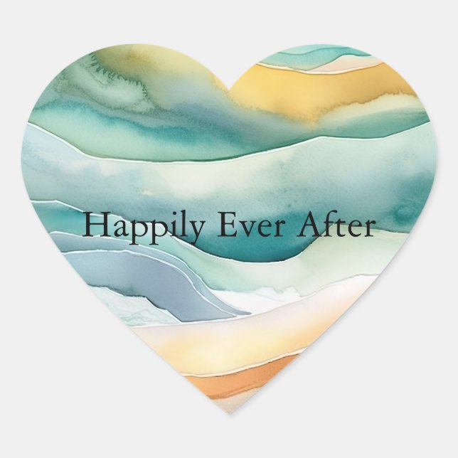 Sticker Cœur Beach Aqua Green Ocean Cream Sand Mariage (Devant)