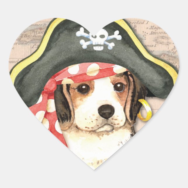 Sticker Cœur Beagle Casquette pirate (Devant)