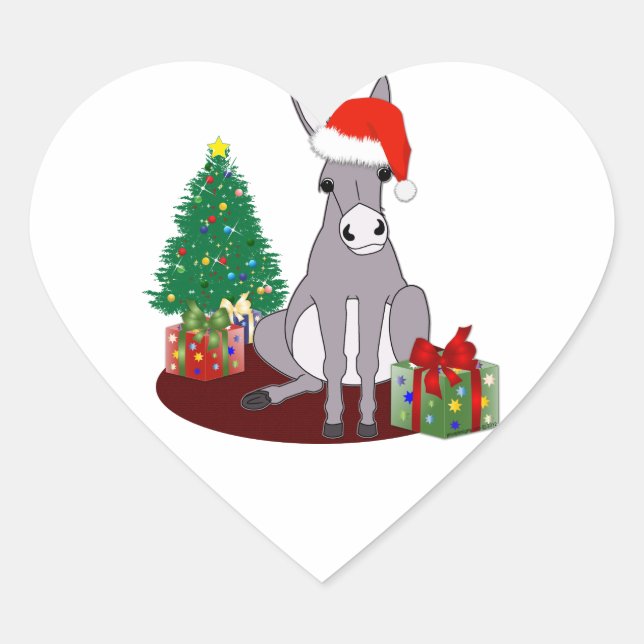 Sticker Cœur Beau âne de Noël (Devant)
