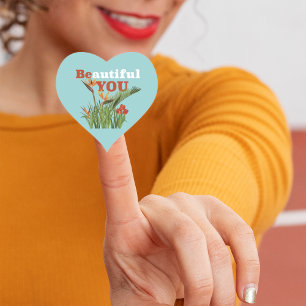 Sticker Cœur Beau Be You Orange Floral Seafoam Green