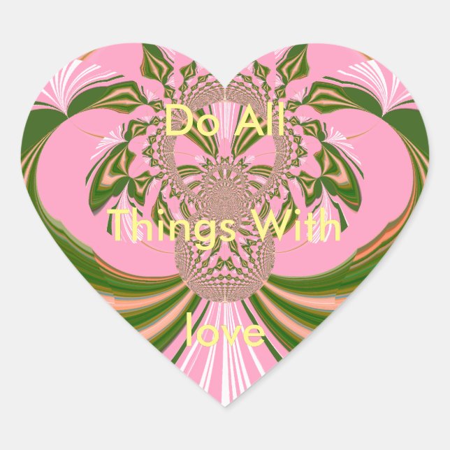 Sticker Cœur Beau bébé rose vert et blanc Kaleidoscope (Devant)