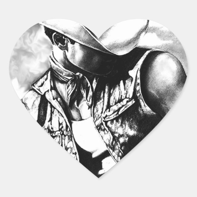 Sticker Cœur Beau Dessin D'Art Original D'Un Cowboy (Devant)