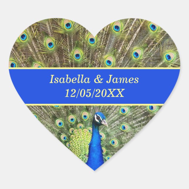 Sticker Cœur Beau Mariage d'oiseau paon (Devant)