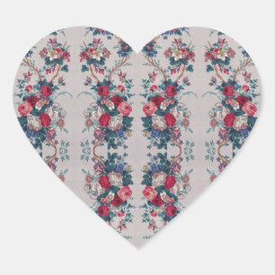 Sticker Cœur Beau motif vintage de bouquets de fleurs de roses