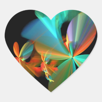 Sticker Cœur Beau pétales Turquoise et orange fractal Art