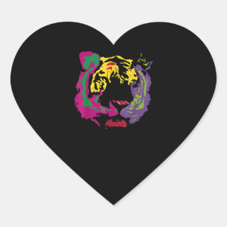 Sticker Cœur Beau Tigre Visage Rasta Couleurs Style